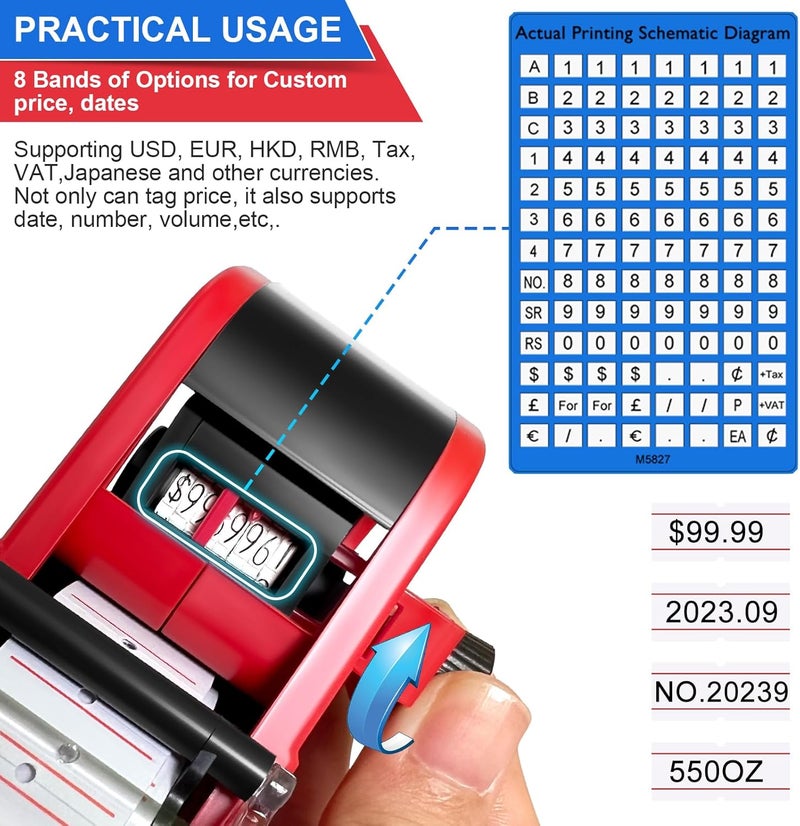 LonXFan Price Gun, 2 Pack Pricing Gun - 8 Digits Price Tag Gun with 5000 Labels & 4 Ink Rollers Kit Red Pricing Label Maker for Retailer,Supermarket - Image 4